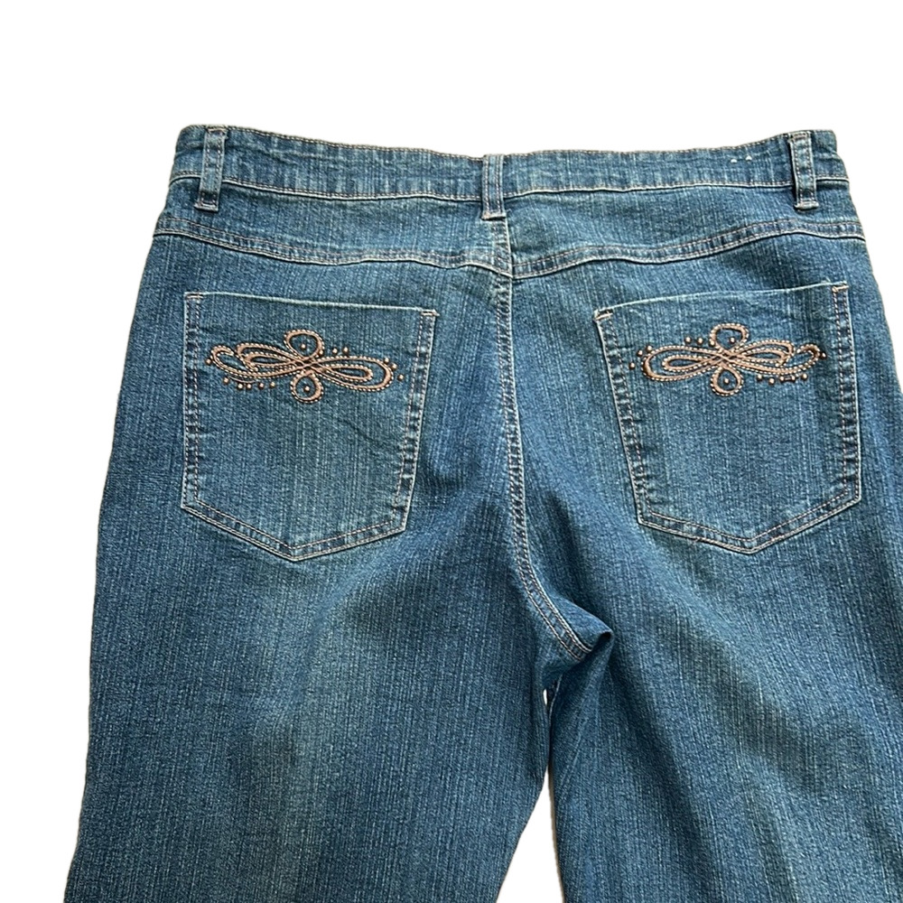 Cos Women’s Denim Y2K Boho Hippie Studded Embroidered Bootcut Blue Jeans Sz 12P - Picture 8 of 16